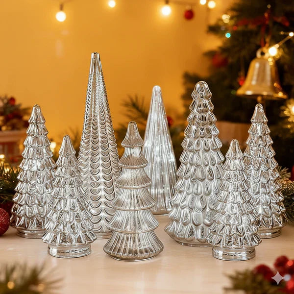 Conjunto de Árvores Iluminadas - vidro mercúrio com detalhes texturizados