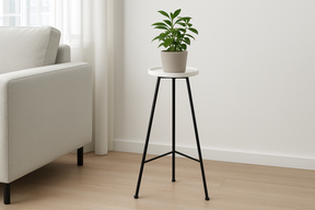 Suporte para Plantas Tripé Metal Preto com Base Cerâmica 70cm